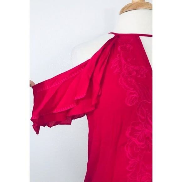 Parker‎ Top Embroidered Cold Shoulder High-neck Flutter Blouse, M - Picture 9 of 14